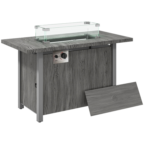 Outsunny 50,000 BTU Gas Fire Pit Table with Cover and Glass Screen - Dark Grey