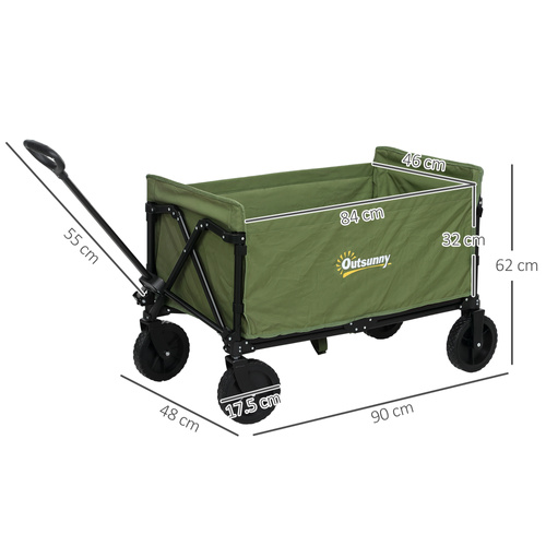 Outsunny 120L Festival Trolley on Wheels, Folding & Compact Camping Trolley Cart with Adjustable Handle for Garden, Beach, Fishing, Green