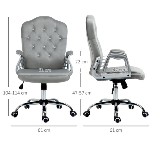Vinsetto Velvet-Feel Work Chair, with Diamante Back - Grey