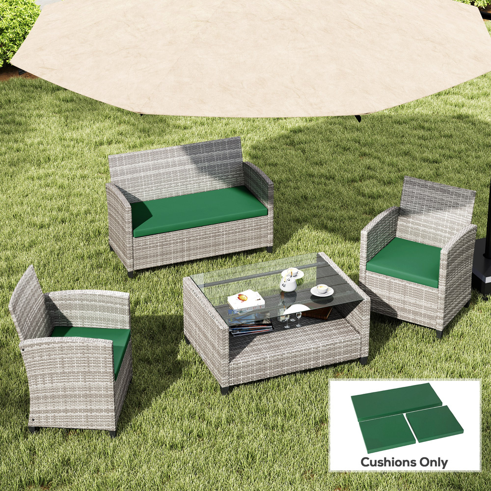 Outsunny Outdoor Seat Cushion Pads for Rattan Furniture, 3 PCs Garden Furniture Cushions, Green