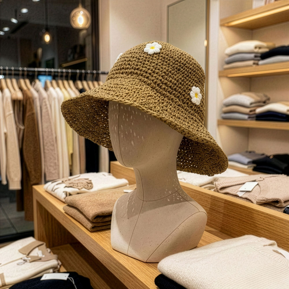 Nomad Sari Floppy Straw Sun Hat - Beige & Blue Flowers