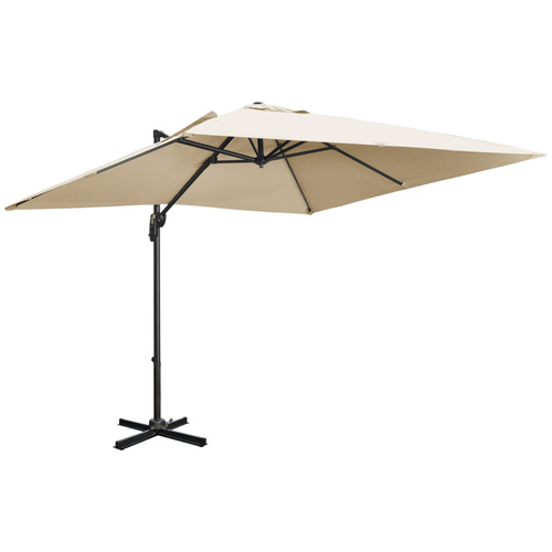Outsunny 2.7 x 2.7 m Cantilever Parasol, Square Overhanging Umbrella with Cross Base, Crank Handle, Tilt, 360° Rotation and Aluminium Frame, Cream White
