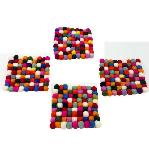 Felt Ball Square Coasters - Multi Grey colour (set of 4)