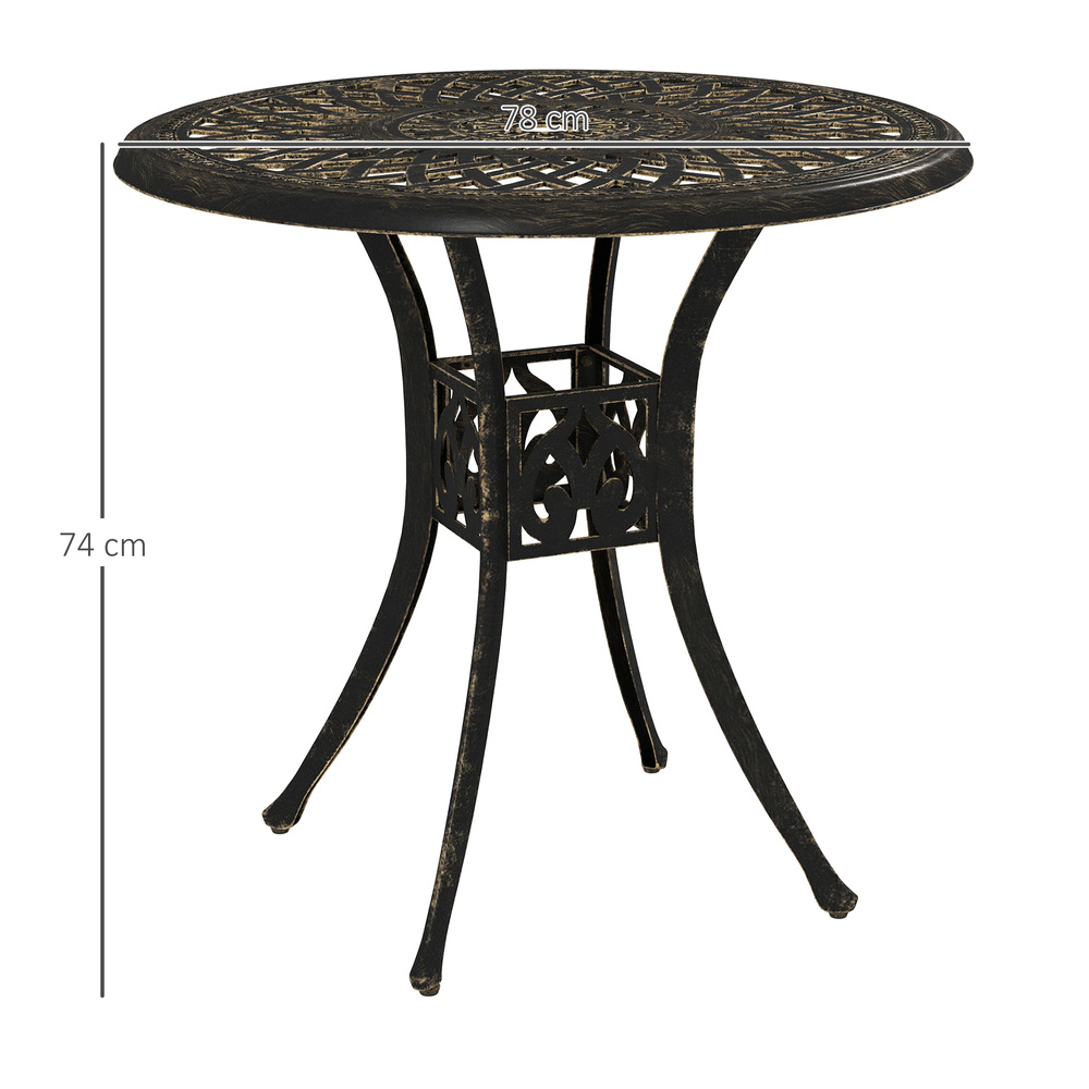 Outsunny 78 cm Round Garden Dining Table with Parasol Hole Antique Cast Aluminium Outdoor Table Only, Bronze Tone