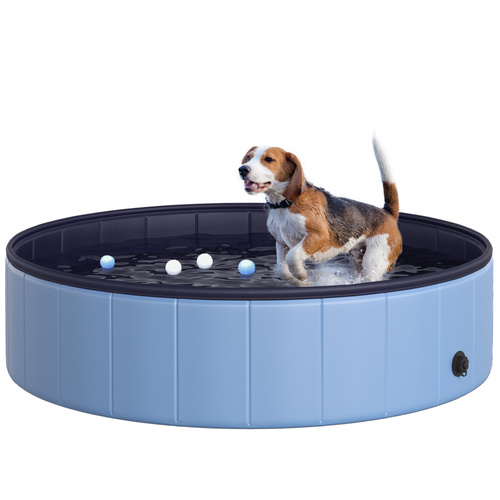 PawHut Dog Paddling Pool, Foldable Dog Pool, Leakproof & Hard Plastic, Portable Pet Bathtub with Non-Slip Base & Drainage Hole, for Indoors, Outdoors, Garden, Patio, 120 x 30 cm, Blue