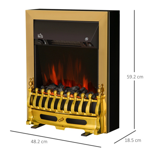 HOMCOM Contemporary Electric Fireplace Coal Burning Flame Effect Inset Fire Place Space Heater Glass View LED Lighting, 1000W/2000W, Golden