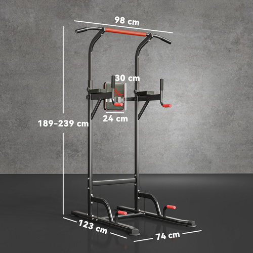 HOMCOM Power Tower Station with Dip Stand, Pull Up Bar Home Office Gym Training Workout Equipment