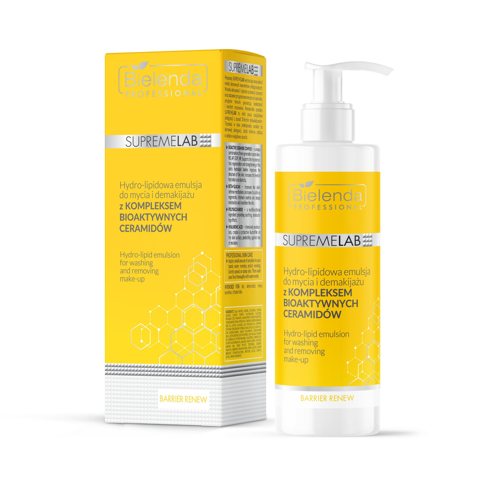 Bielenda Professional Supremelab Barrier Renew Hydro - Lipid Emulsion for Washing and Make-up Removal with Bioactive Ceramide Complex for Rough Atopic Skin 200ml