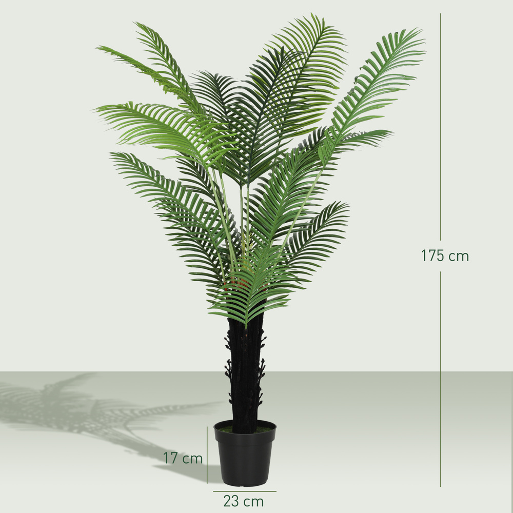 HOMCOM 175cm Artificial Areca Palm Tree with 16 PE Leaves, Decorative Artificial Plant with Plastic Pot and Flocked Soil, Fake Plant for Home Office Decor, Green