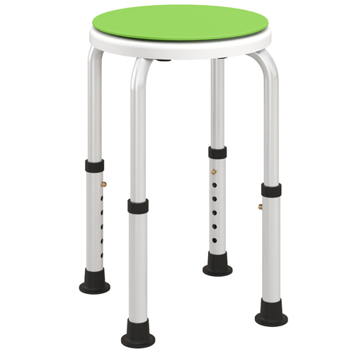 HOMCOM 360° Swivel Shower Chair, Height Adjustable Aluminium Shower Stool with Non-Slip Feet for Disabled, Elderly, Green
