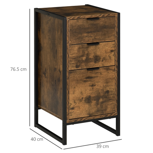 HOMCOM Bedroom Chest of Drawers Set of 2, Industrial 3-Drawer Dresser, Storage Drawers Unit with Metal Frame for Living Room, Rustic Brown