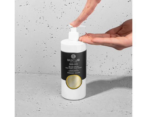 BasicLab Masculis Żel do Mycia Ciała Twarzy i Skóry Głowy 2% Niacynamidu Kompleks Minerałów Świeżość i Blask dla Mężczyzn 500ml