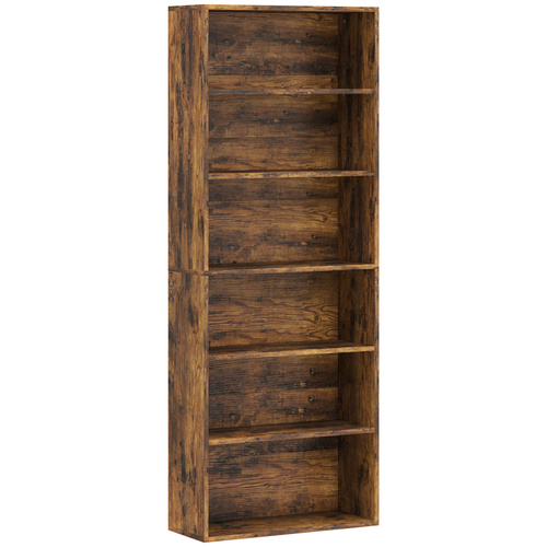 HOMCOM Six Shelf Bookcase - Rustic Brown