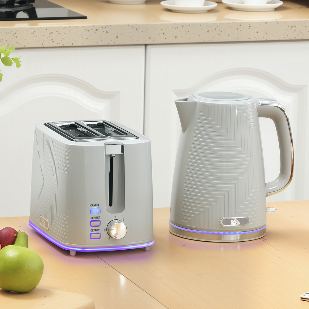 HOMCOM Modern Kettle and Toaster Set - Grey