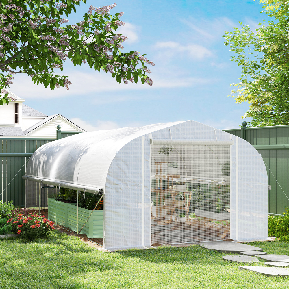 Outsunny 19.5 x 9.8ft Tunnel Greenhouse, with Accessories - White