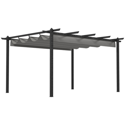 Outsunny 4 x 3(m) Aluminium Pergola with Retractable Roof, Garden Gazebo Canopy Shelter for Outdoor, Patio, Grey
