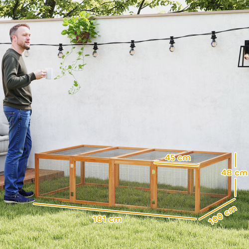 PawHut Wooden Rabbit Hutch Cage 6ft with Wire Mesh, Openable Roof, Play Space for Outdoor, Natural Wood Finish