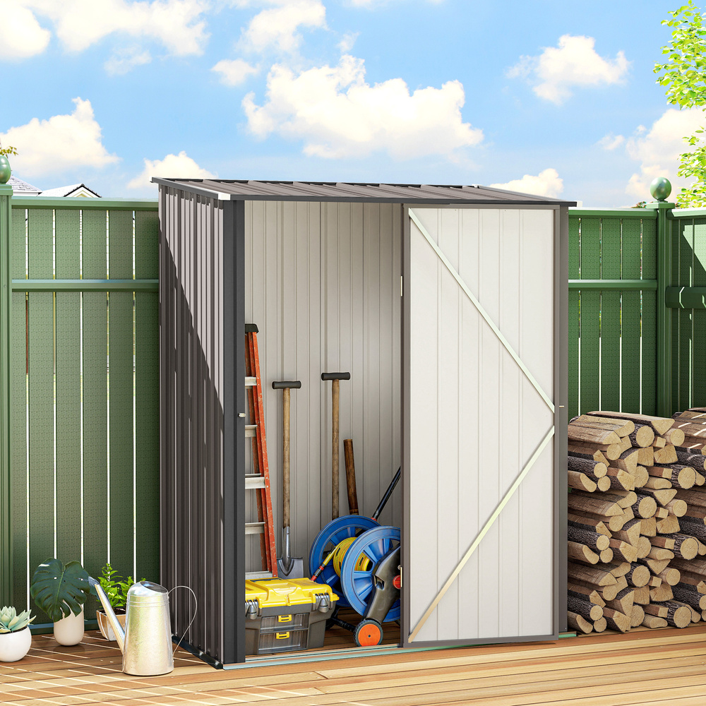 Outsunny 5.3 x 3.1ft Corrugated Steel Garden Shed - Light Grey