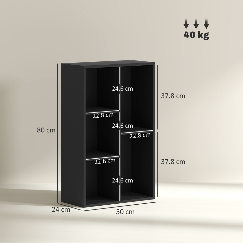 HOMCOM 2-Tier Bookshelf with 5 Compartments - Black