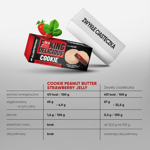 Allnutrition Fitking Delicious Cookie Masło Orzechowe i Truskawka 128g