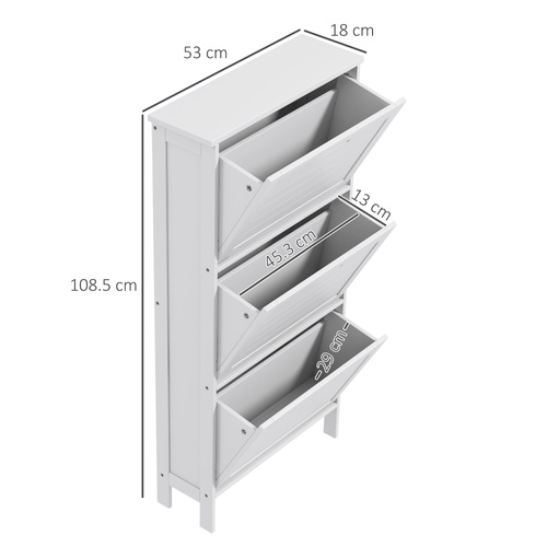 HOMCOM Narrow Shoe Cabinet with 3 Flip Drawers - White