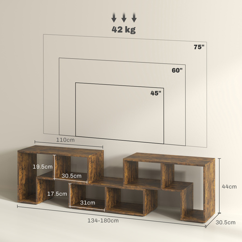 HOMCOM Three-Block Modular TV Stand - Rustic Brown