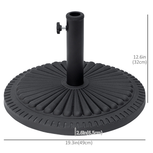 Outsunny 14kg Round Cement Parasol Base Umbrella Weight Stand Holder Fits Φ35mm,Φ38mm,Φ48mm Pole for Patio Outdoor Garden - Black