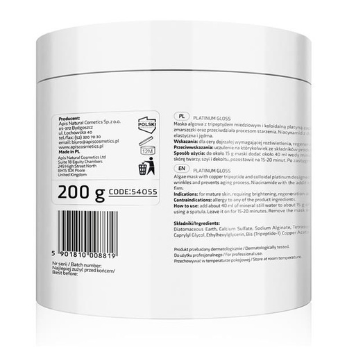 Apis Professional Platinum Gloss Algae Mask with Cooper Tripeptide and Niacinamine 200g