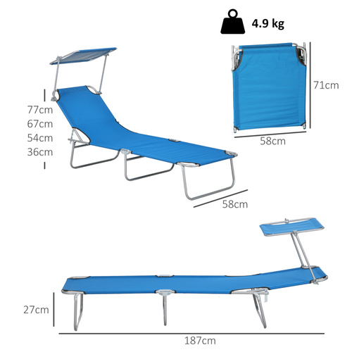 Outsunny Sun Lounger, with Adjustable Face Canopy - Bright Blue