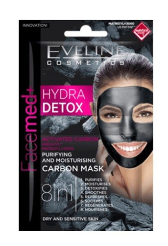 Eveline Cosmetics Facemed+ Oczyszczająca i Nawilżająca Maska Węglowa 8w1 do Suchej Cery 7ml