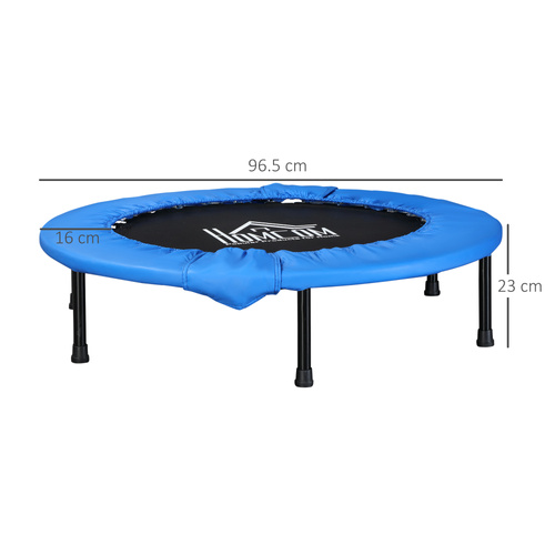 HOMCOM 38" Mini Fitness Trampoline Home Gym Yoga Exercise Rebounder Indoor Outdoor Jumper with Safety Pad, Support Up to 150 KG, Blue and Black