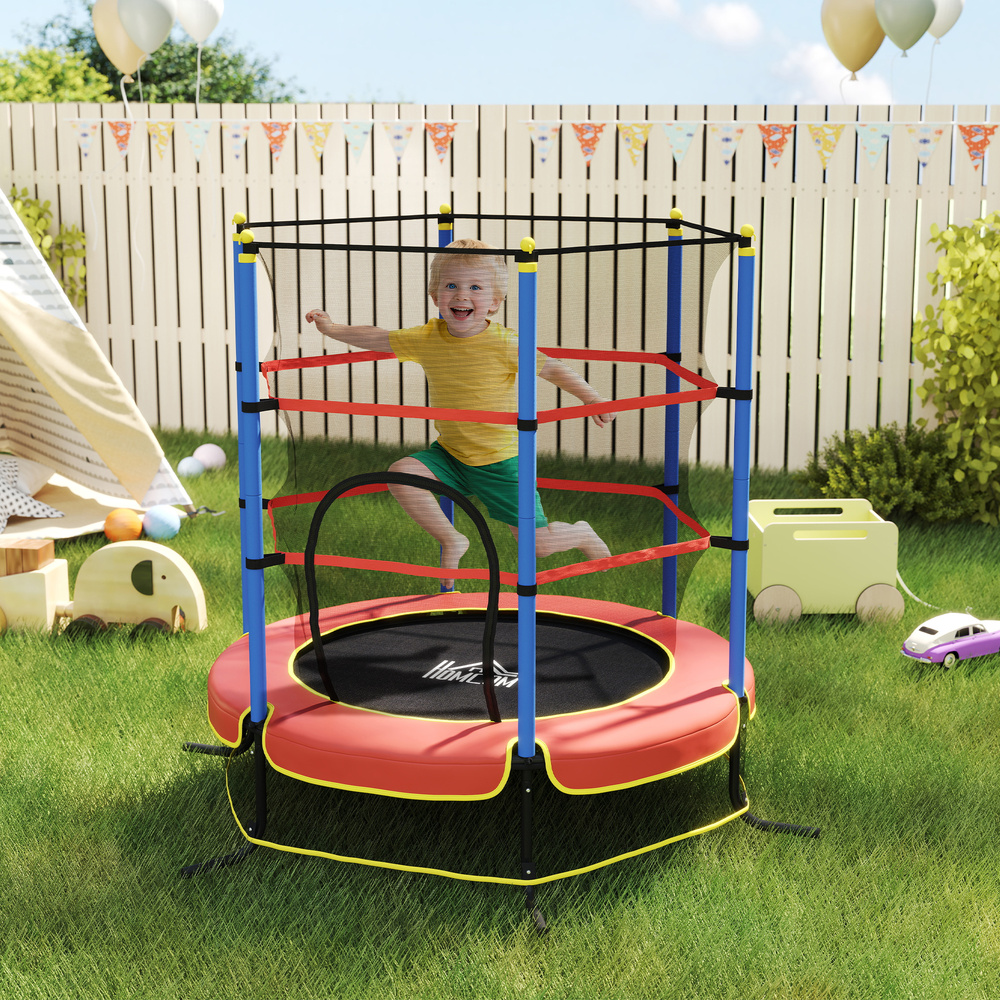 HOMCOM Kids Trampoline, with Safety Net, for Ages 3-10 Years