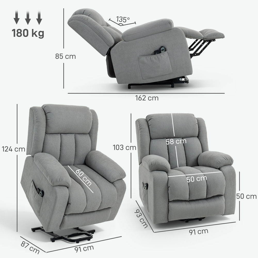 HOMCOM Eight-Point Massage Electric Lift Chair - Light Grey