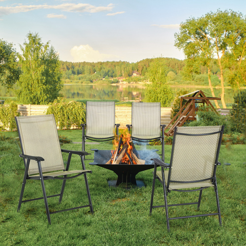 Outsunny Set of Four Folding Garden Chairs - Beige