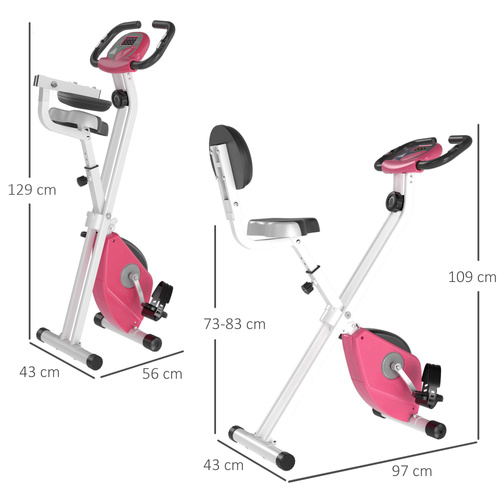 HOMCOM Folding Exercise Bike, Fitness Bicycle Indoor Trainer, 8-Level Magnetic Resistance Adjustable, with LCD Monitor, Pulse Sensor, Pink