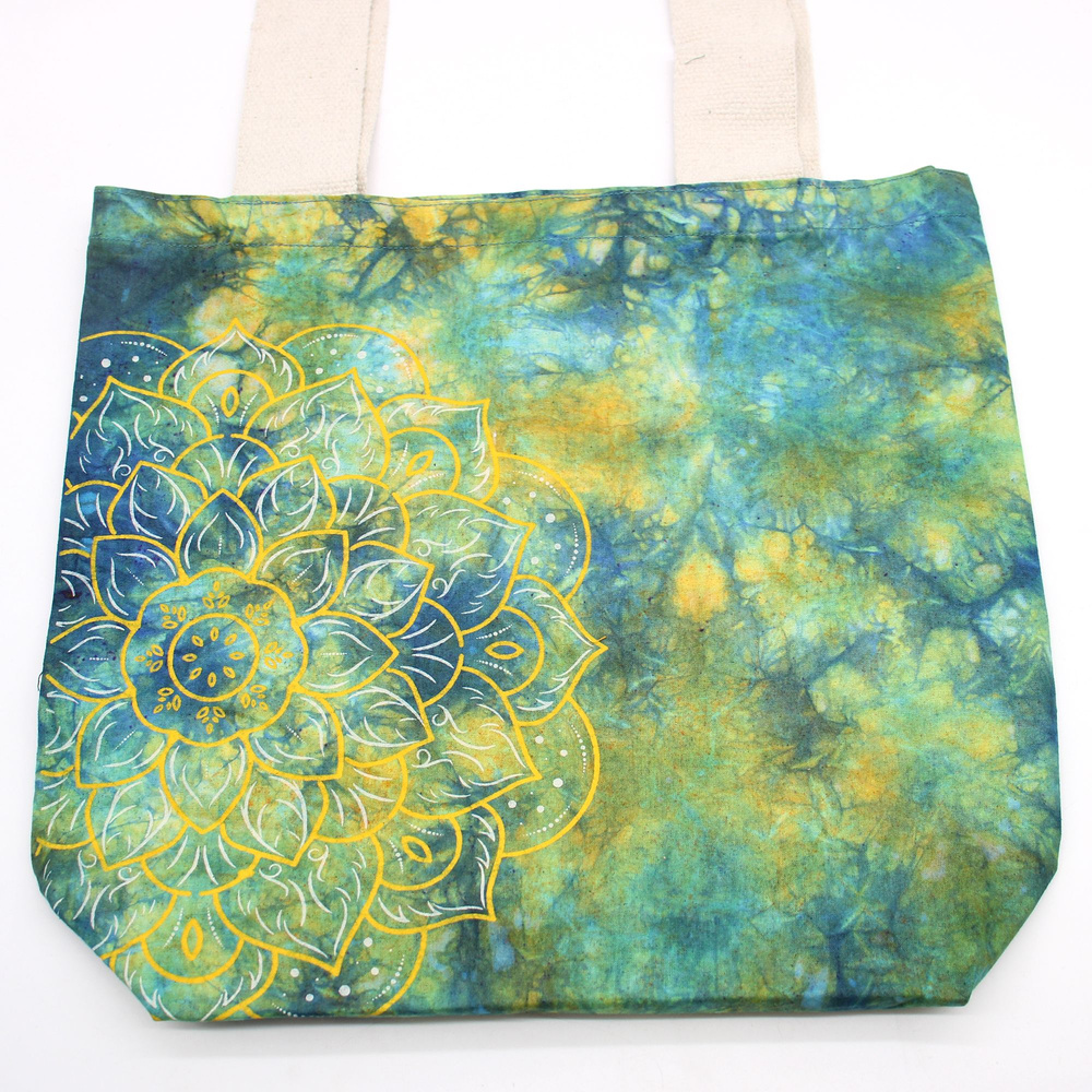 Tye-Dye Cotton Bag (6oz) - 38x42x12cm - Mandela - Green/Blue - Natural Handle