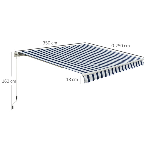 Outsunny Manual Retractable Awning, 3.5x2.5 m-Dark Blue/White Stripes