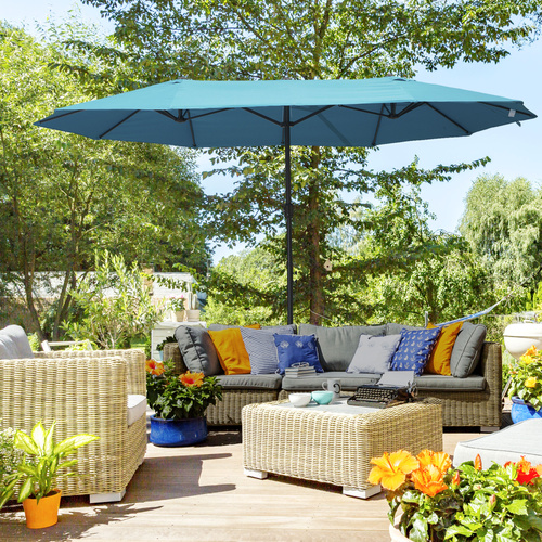 Outsunny 4.6m Double Garden Parasol - Sky Blue