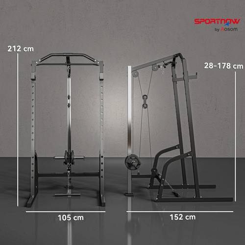 SPORTNOW Power Cage Power Rack with 15-Level Squat Rack, Cable Pulley System, Pull up Stand and Push up Stand