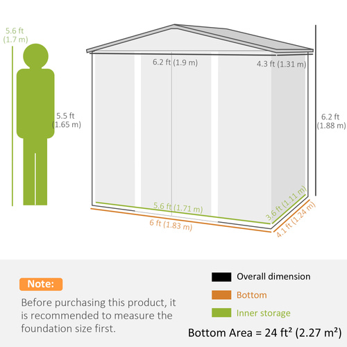 Outsunny 4 x 6ft Galvanised Steel Garden Shed, with Lock and Gloves - Oak