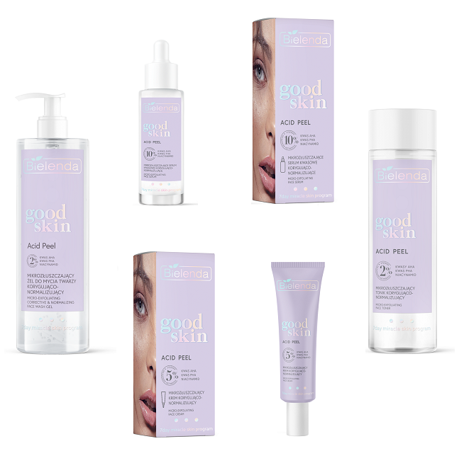 Bielenda Good Skin Acid Peel Mikrozłuszczający zestaw do twarzy Żel do Mycia + Tonik + Serum + Krem 