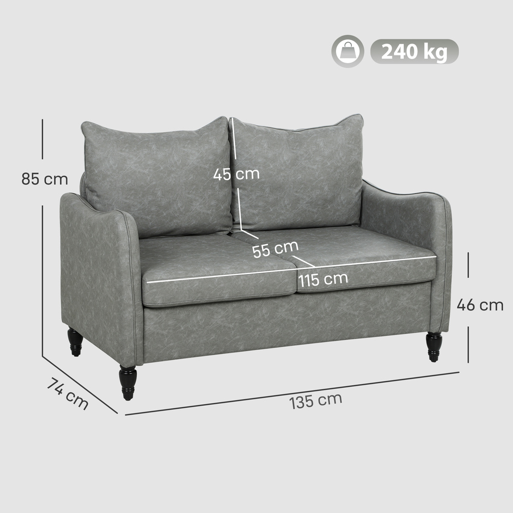 HOMCOM Faux Leather Marble-Effect Two-Seater Sofa - Grey