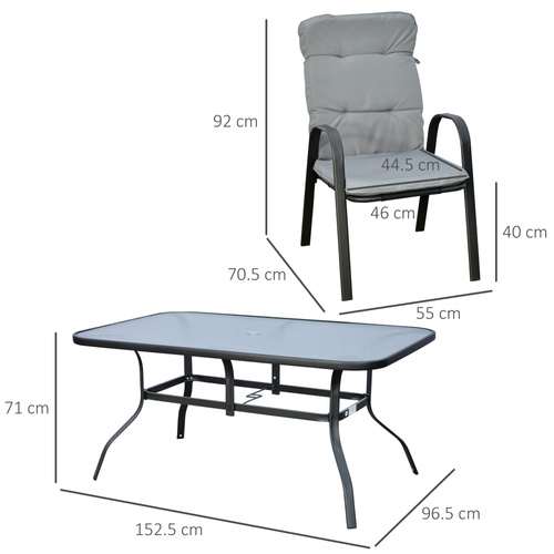 Outsunny Seven-Piece Garden Dining Set with Cushions - Grey