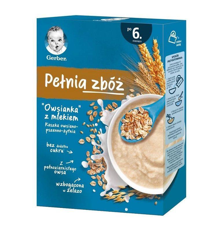 Gerber Pełnia Zbóż Kaszka Owsiano-Pszenno-Żytnia Owsianka z Mlekiem dla Niemowląt po 6 Miesiącu 200g