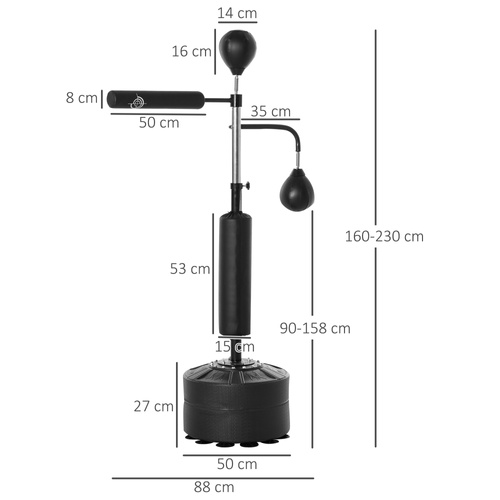 HOMCOM 4-in-1 Boxing Punching Bag, Freestanding with 2 Speed Bals, 360° Reflex Bar, 160-230cm Adjustable Height, Black
