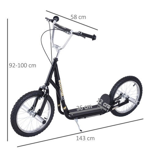 HOMCOM Stunt Scooter, Kids Scooter with 16" Big Wheels, Adjustable Height, Dual Brakes, for Ages 5+ Years, Black