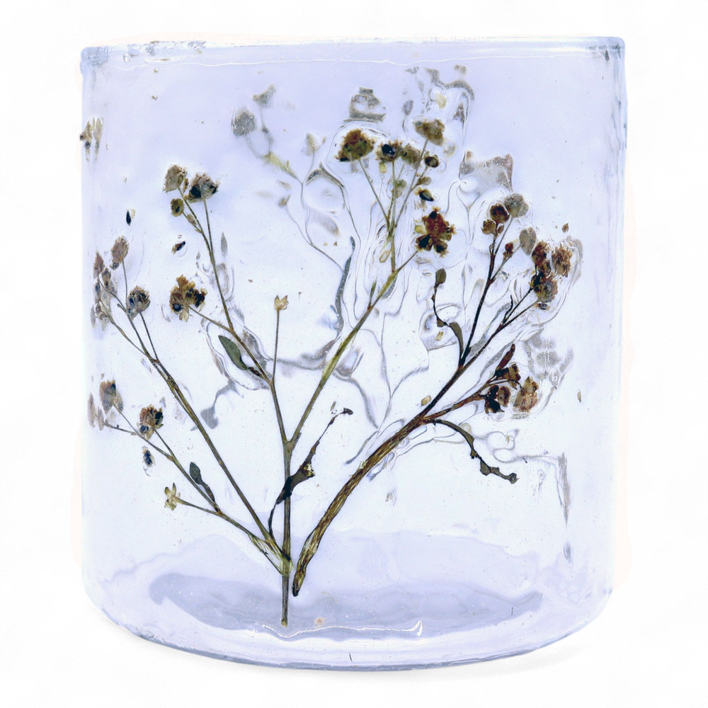 Natural Floral Glass - Straight Candle Holder - Margarita - (8x8cm)