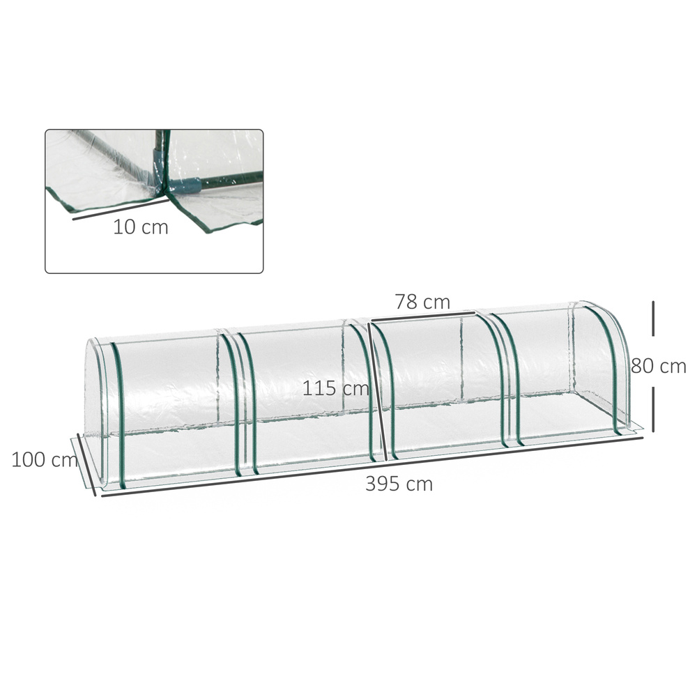 Outsunny 395 x 100 cm Low Tunnel Greenhouse - Clear