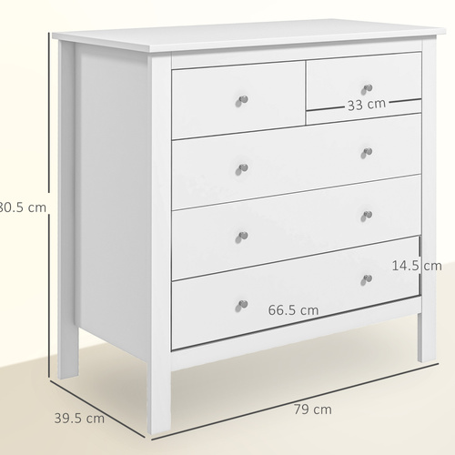 HOMCOM 5 Drawer Dresser for Bedroom, Modern Chest of Drawers, Wide Storage Unit for Living Room, Hallway, Closet, White