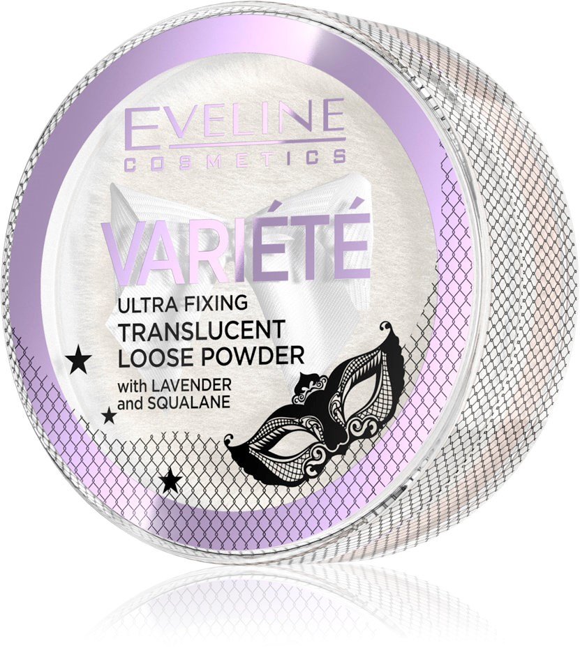 Eveline Variete Ultra Fixing Transparentny Sypki Puder do Twarzy z Matowym Wykończeniem Lavenda Skwalan 6ml